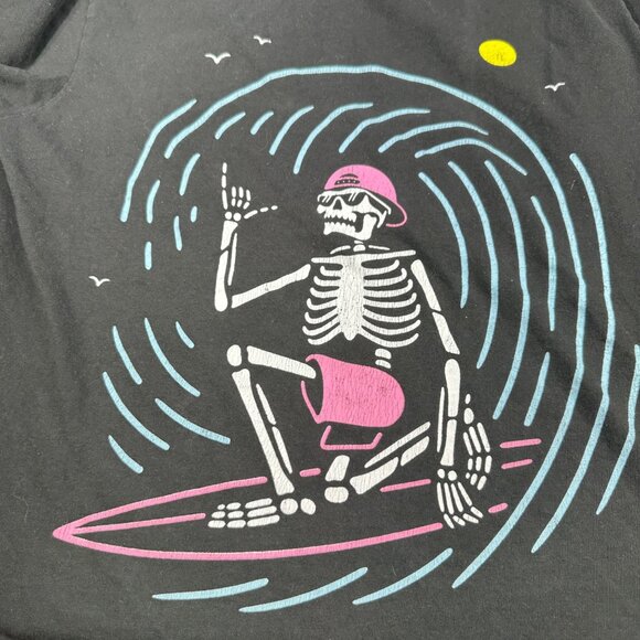 Vintage Delta Pro Weight Mens Size Large Tee Shirt Skeleton Surfer Graphic Black - Picture 2 of 13